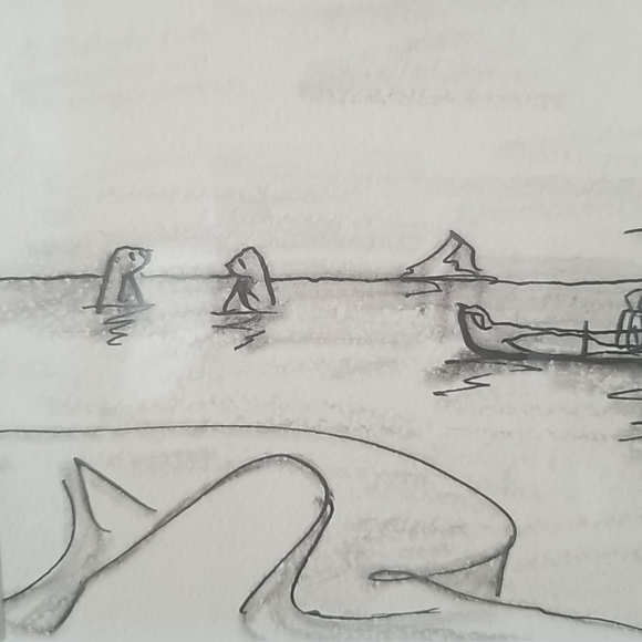 Original Eskimo Drawing Polar Bear Hunt Sequel Pic 1 - By Robert Mayokok - Picture 2 of 14